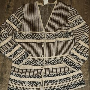 VINTAGE 100% Wool März  Striped Cardigan Geometric Design Women Bohemian